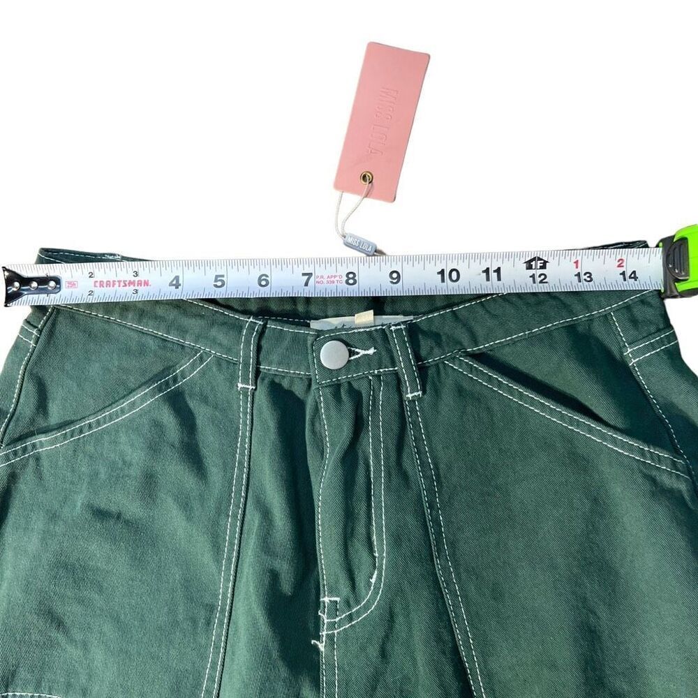 Miss Lola Woman's Green Mid Rise Wide Leg Cargo Pants Size Medium